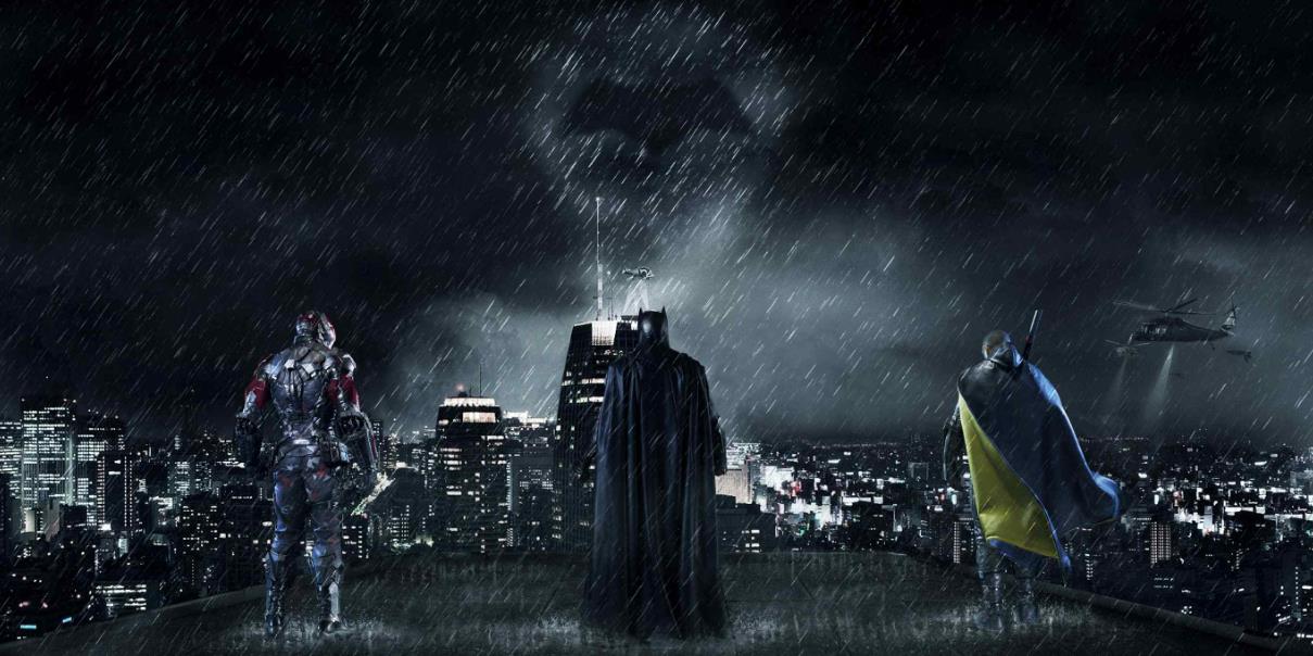 站在城市漫天大雨下的蝙蝠侠4K背景