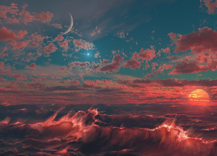 夕阳下红色的云壁纸 天空背景