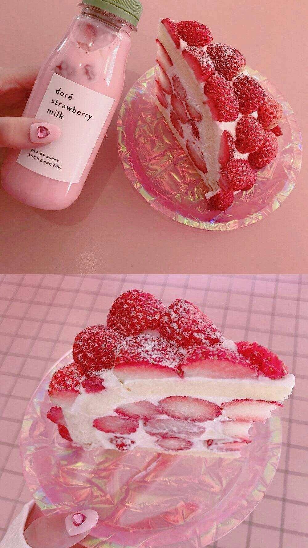 草莓牛奶蛋糕手机背景 软妹壁纸