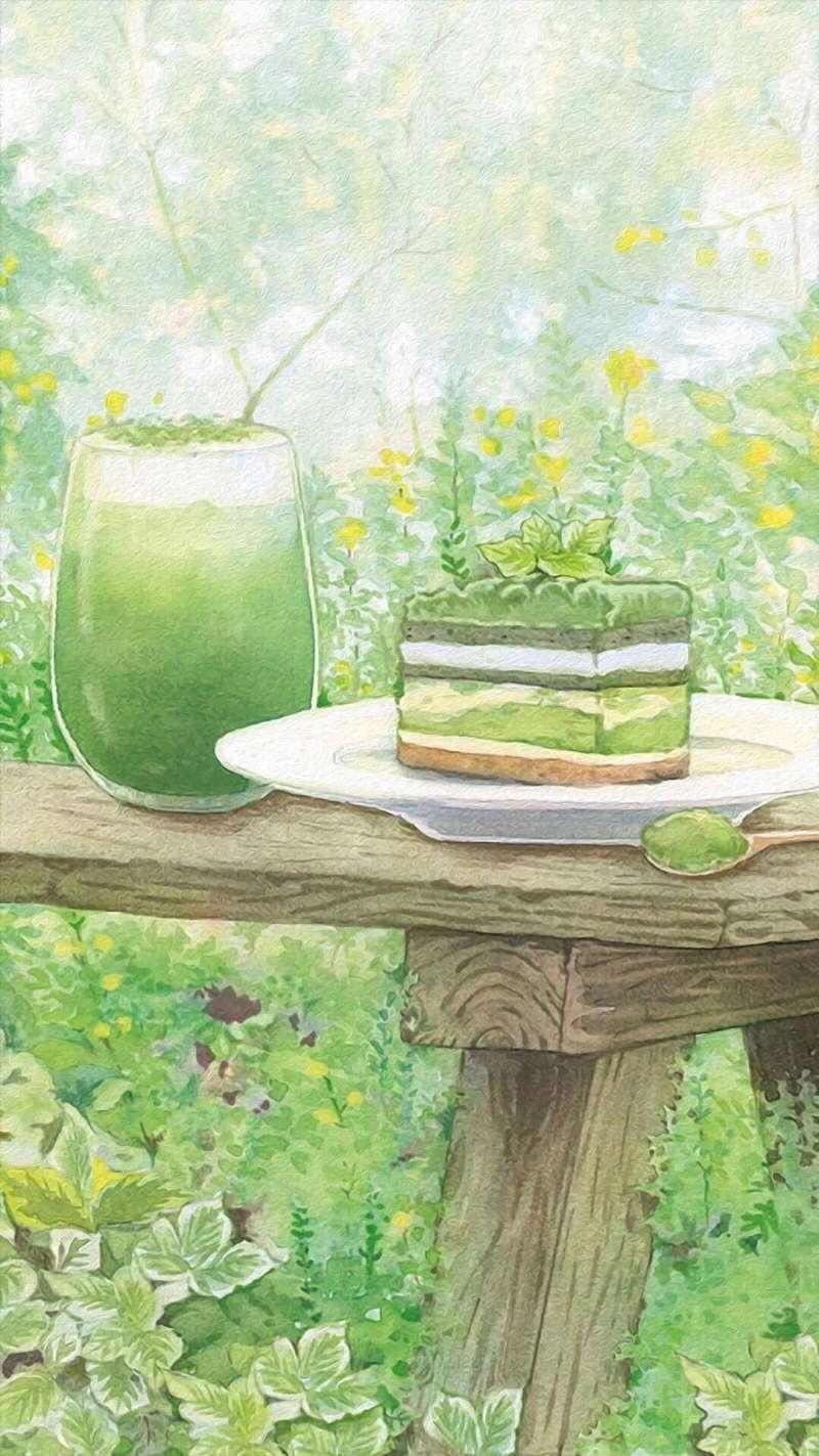 绿色系蛋糕饮料图片 插画壁纸