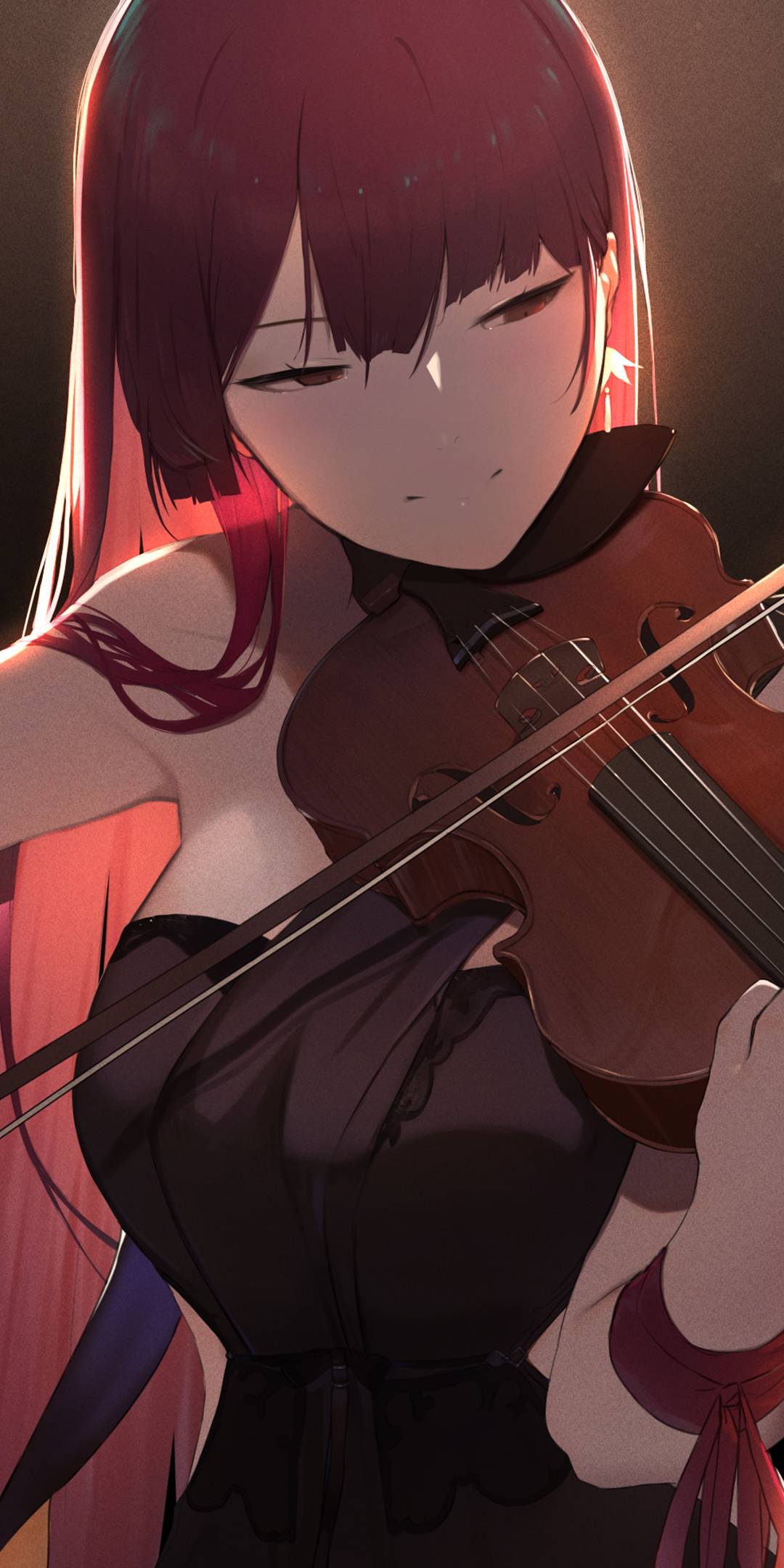 拉小提琴的长发动漫女孩手机背景
