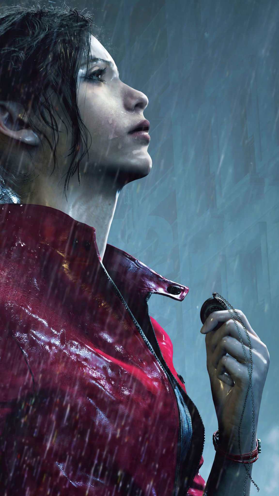 一张有质感的雨中动漫女角色手机图片