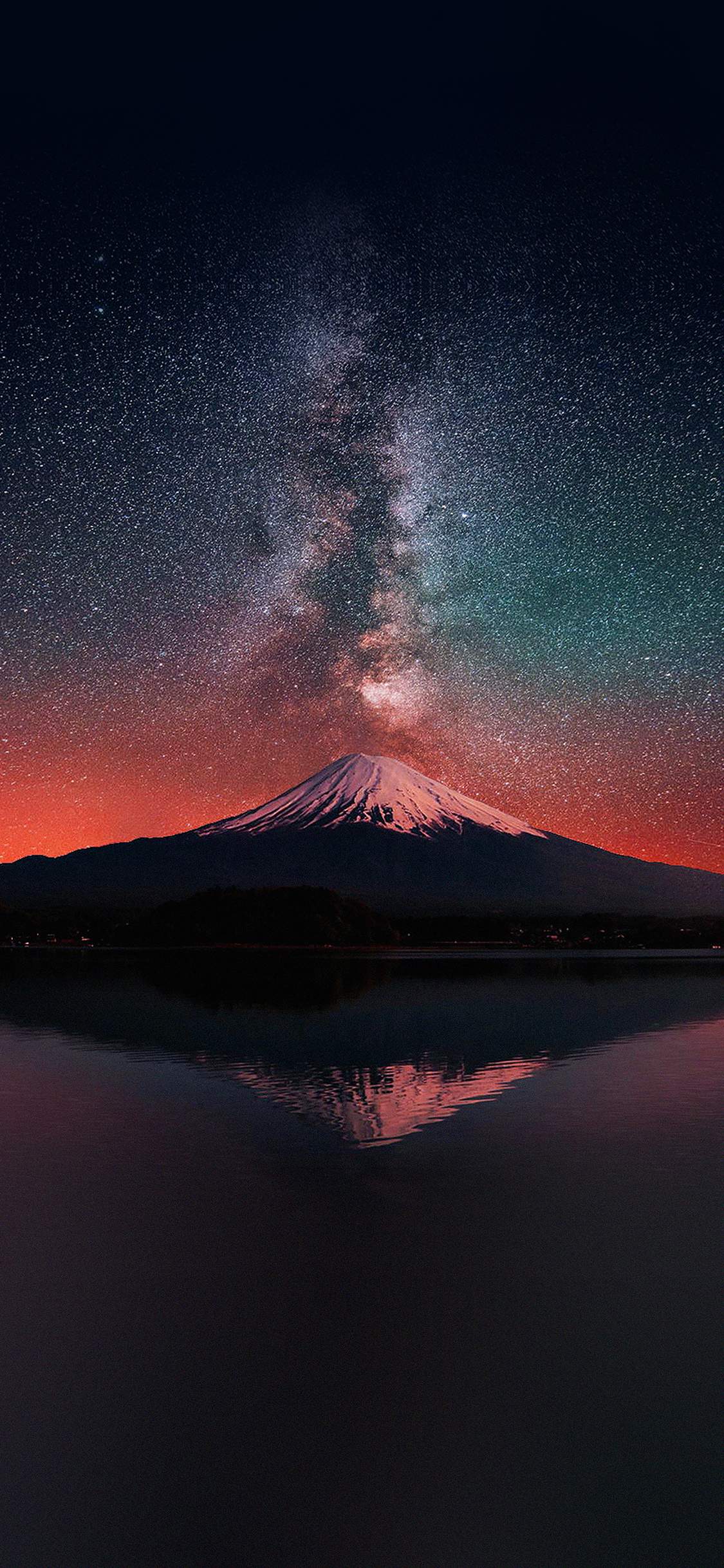 唯美 黑夜里的极光 富士山风景壁纸