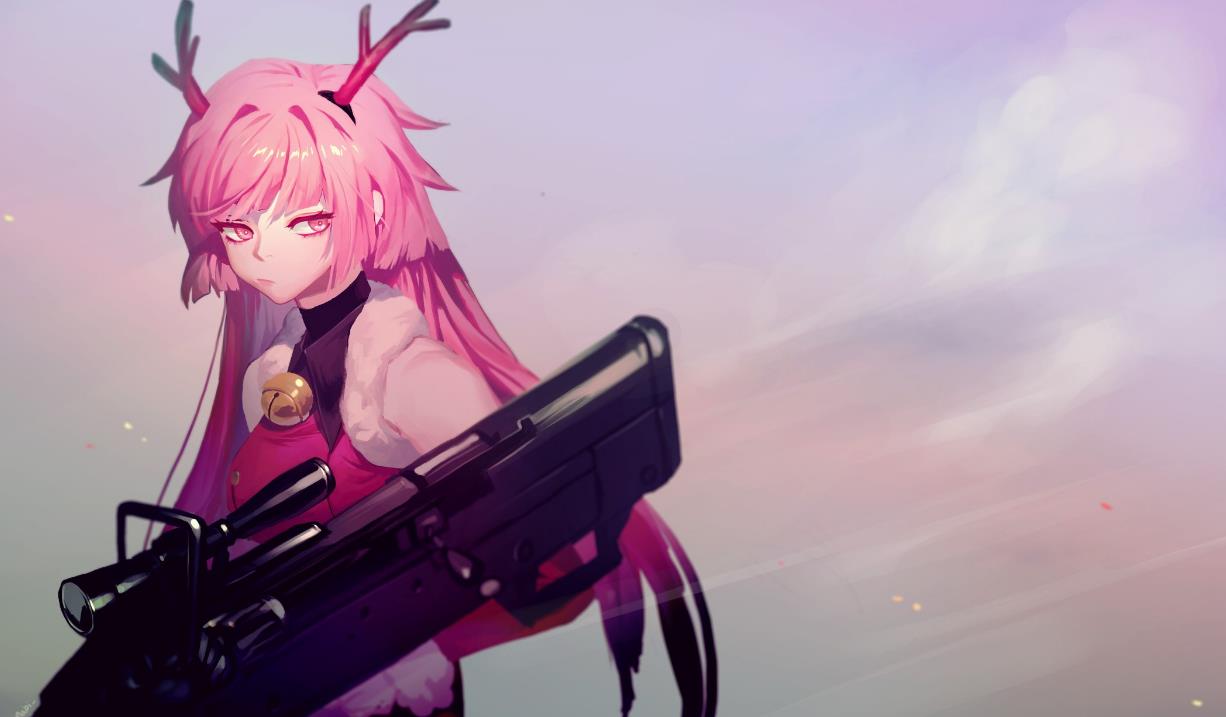《少女前线》壁纸 拿着武器的粉色头发动漫女孩壁纸 可爱 2K