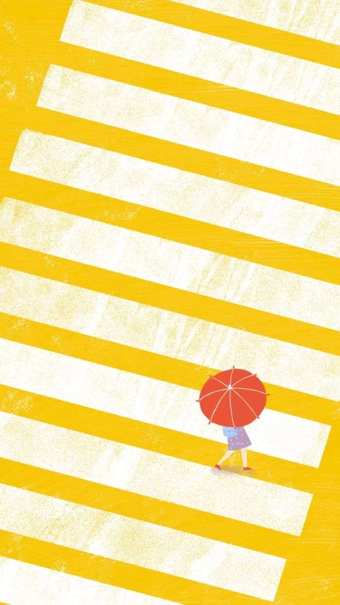 夏日打着伞走在斑马线的少女手机壁纸