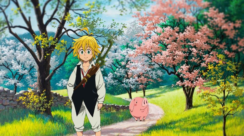 站在樱花树下的黄头发动漫少年