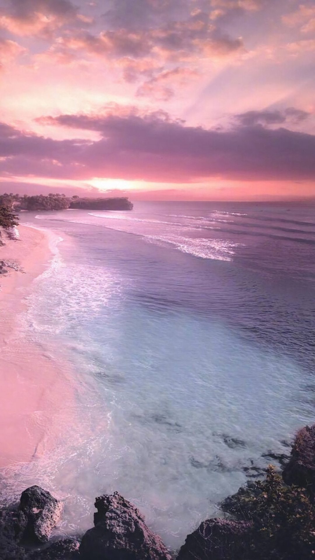 粉色系 海边唯美的彩霞高清手机壁纸