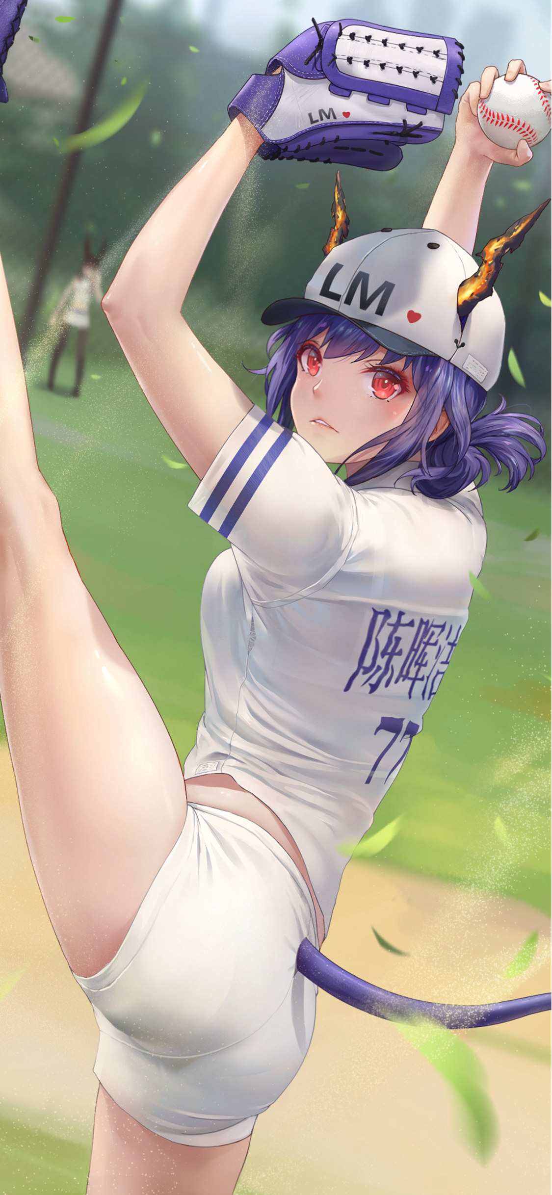 青春靓丽的紫发动漫女棒球手壁纸