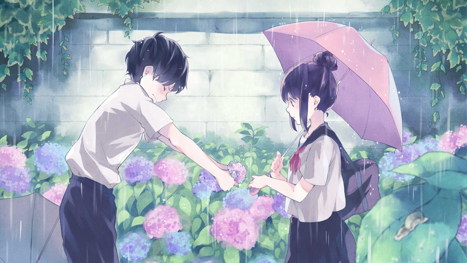 女生,男生,雨伞,鲜花,初恋