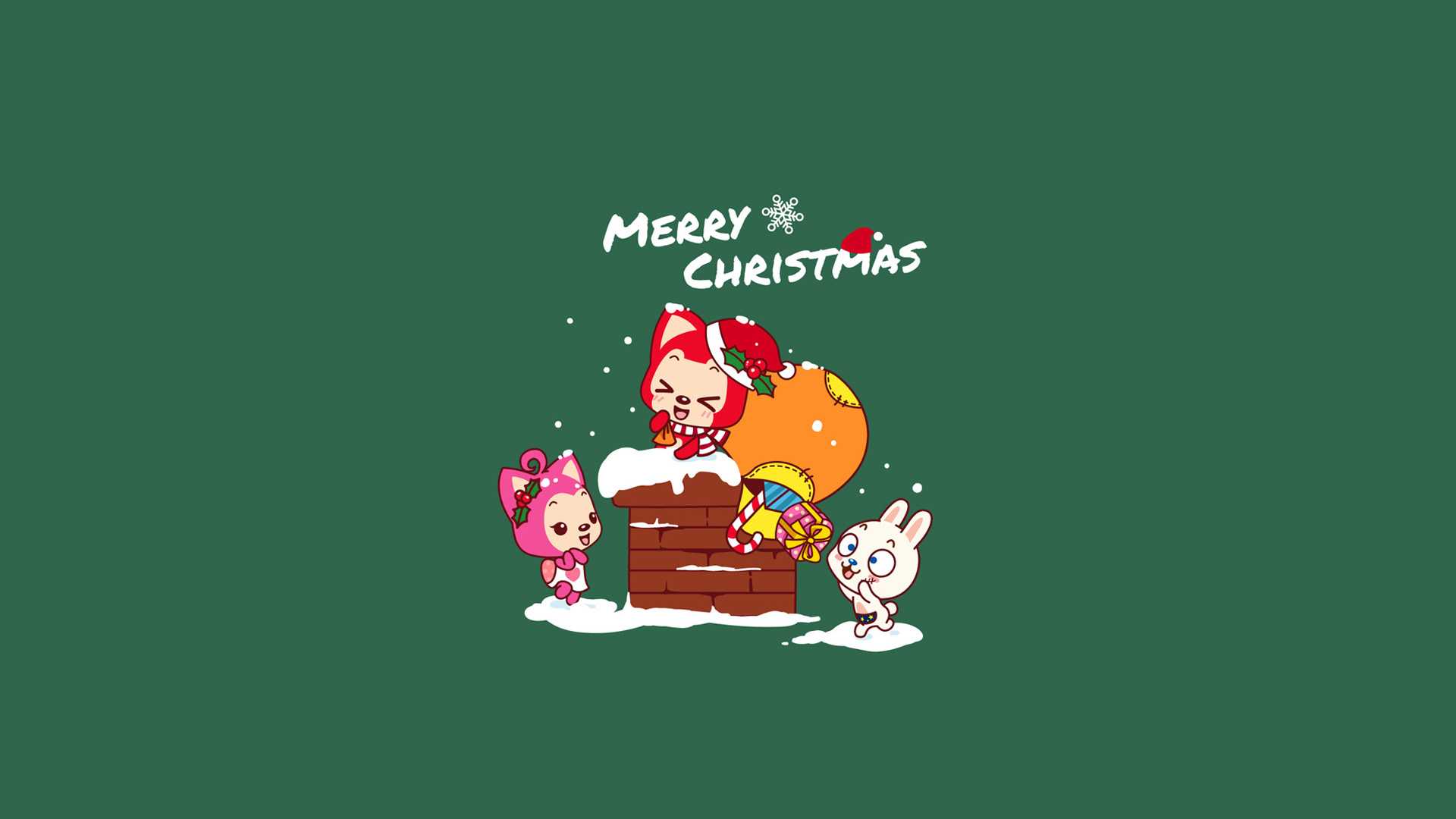 阿狸,圣诞礼物,烟囱,桃子,小兔子,桌面壁纸